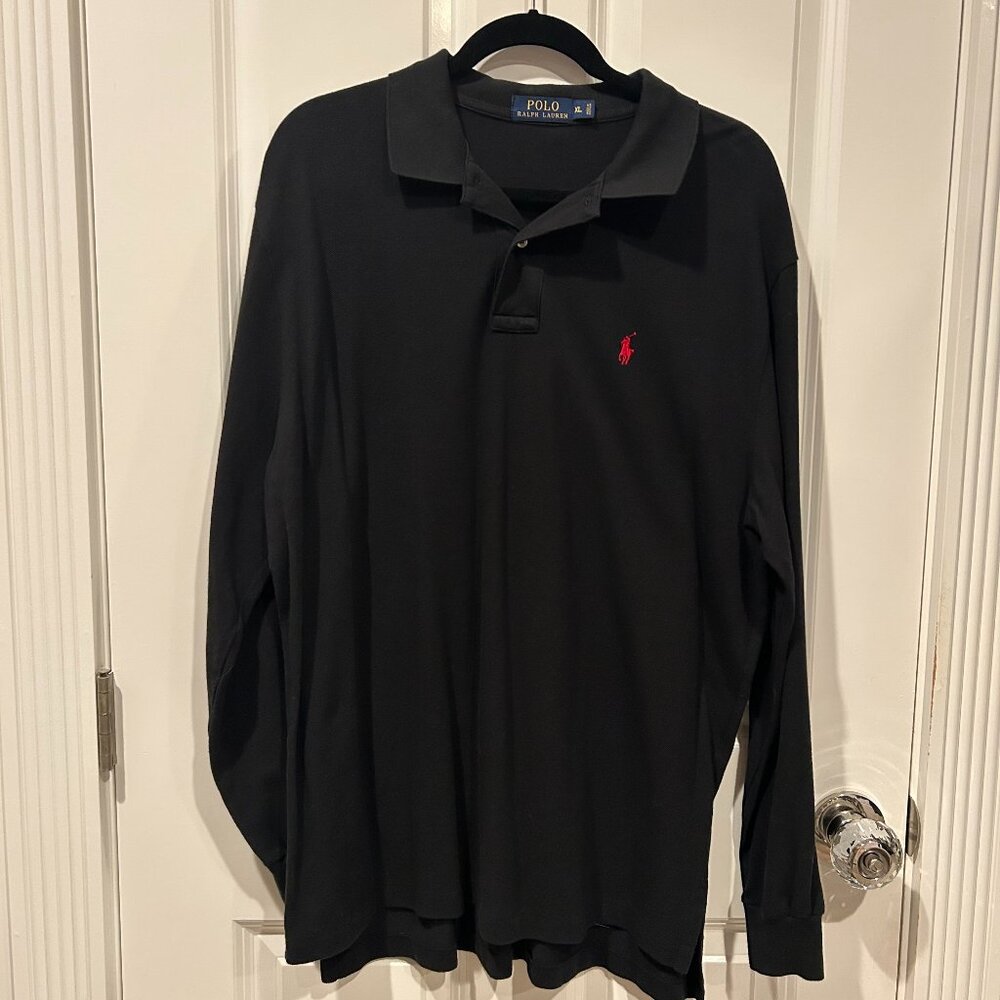 Polo Ralph Lauren Men’s XL Black Long Sleeve Shirt Red Embroidered Logo Cotton